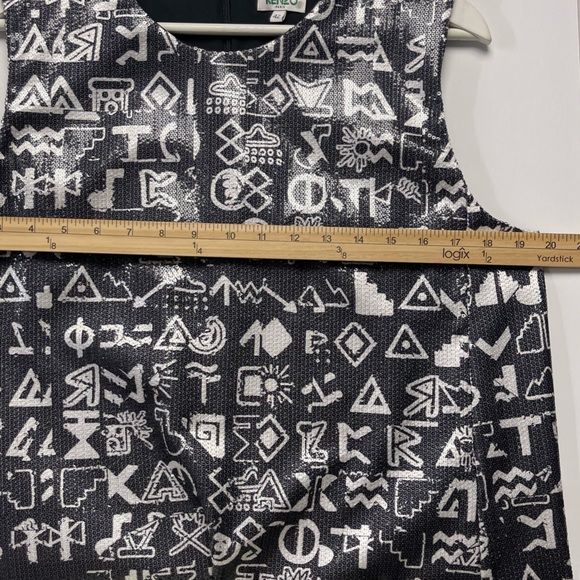 Kenzo Dress Paris Symbols-Print Sequined Sleeveless Dress US 10 FR 42 Authentic - Picture 10 of 12